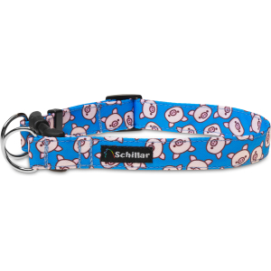 Obroża double lock Świnki niebieskie